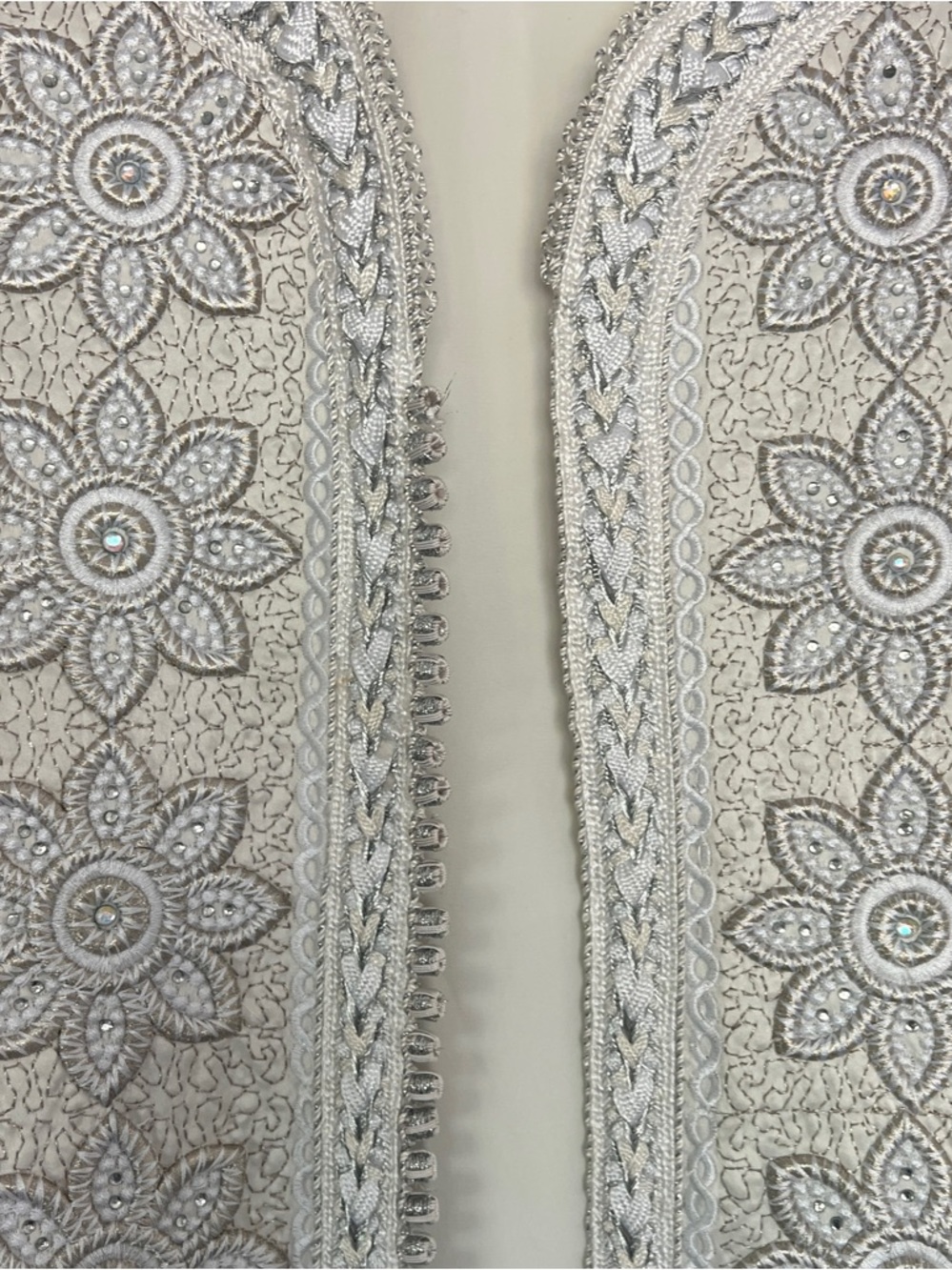 Vintage Silk Heavily Embroidered Kaftan/Duster/Robe Open Front Boho Resort Ivory - Picture 8 of 11